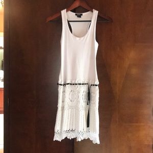 XOXO White tank dress with crocheted bottom.